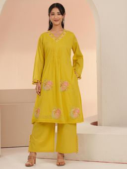 Libas - Women Yellow Cotton Kurta with Trouser