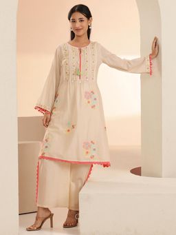 Libas - Women Off White Cotton Kurta with Trouser