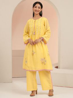 Libas - Women Yellow Cotton Kurta with Trouser
