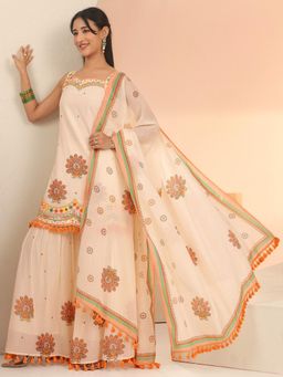 Libas - Women Off White Cotton Kurta with Trouser and Dupatta