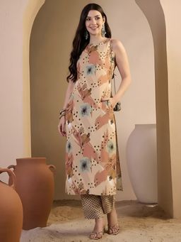 arangya - Women Beige Jacquard Kurta with Pant