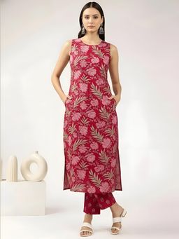 arangya - Women Pink Jacquard Kurta with Pant