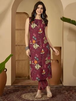 arangya - Women Maroon Jacquard Kurta with Pant