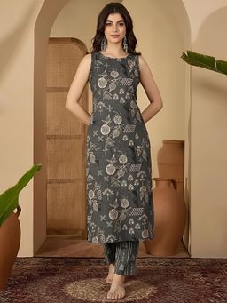 arangya - Women Grey Jacquard Kurta with Pant