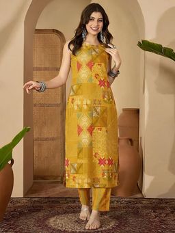 arangya - Women Yellow Jacquard Kurta with Pant