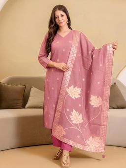 arangya - Women Pink Jacquard Kurta with Pant and Dupatta