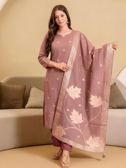 arangya - Women Pink Jacquard Kurta with Pant and Dupatta