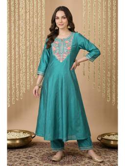 Aurelia - Women Teal Blended Fabric Kurta with Trouser