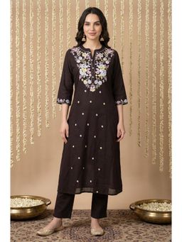 Aurelia - Women Black Cotton Slub Kurta