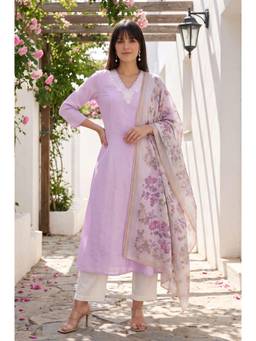 W - Lavender Cotton Flex Kurta with Pant and Dupatta