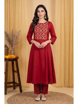 W - Maroon Viscose Kurta