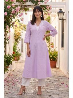 W - Lavender Cotton Flex Kurta