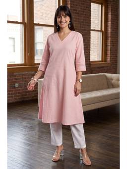 W - Pink Cotton Linen Kurta