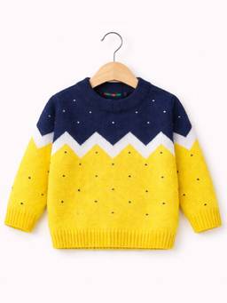Kuchipoo - Yellow Colorblock Polyester Sweater