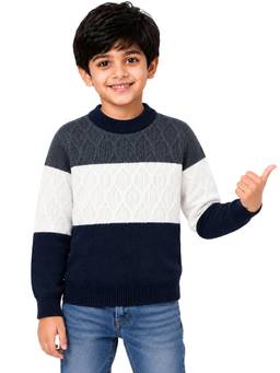 Kuchipoo - Navy Blue Colorblock Polyester Sweater