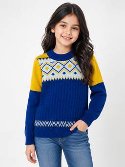 Kuchipoo - Blue Self Design Polyester Sweater