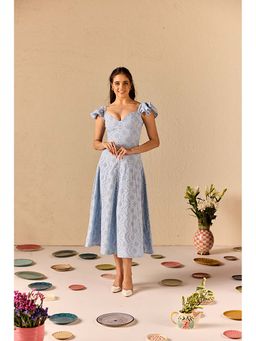 Old Marigold - Azurea Powder Blue Embroidered Schiffli Midi Dress