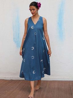Chidiyaa - Aparajita Block Printed Cotton Midi Dress