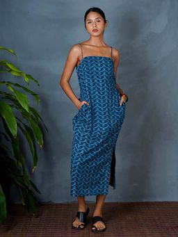 Chidiyaa - Anaya Teal Green Hand Block Printed Midi Dress