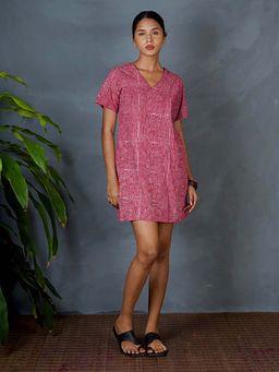 Chidiyaa - Nivara Red Hand Block Printed Mini Dress