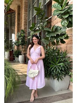 Old Marigold - Margot Baby Pink Bow Detail A-Line Midi Dress