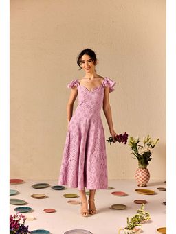 Old Marigold - Violetta Lavender Embroidered Schiffli Midi Dress