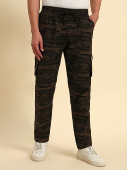 Cantabil - Men Olive Green Camouflage Print Regular Fit Lower Trackpant