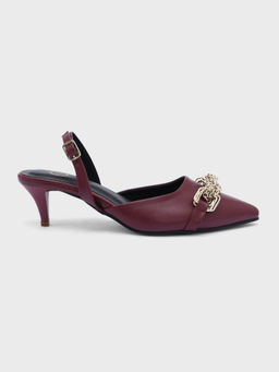 Twenty Dresses by Nykaa Fashion - Maroon Chain Link Pointed Toe Kitten Heels
