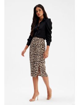 Sateen - Beige Animal Print Pattern Skirt
