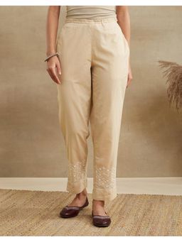 Fabindia - Beige Cotton Chikankari Ethnic Pant