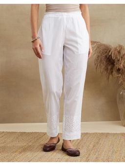 Fabindia - White Cotton Chikankari Ethnic Pant
