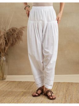 Fabindia - White Cotton Chikankari Ethnic Pant
