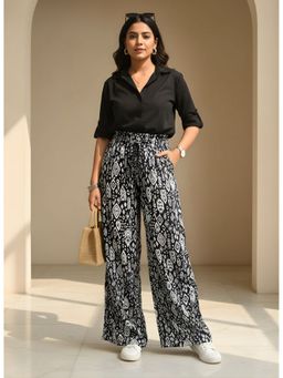 Zuri - High-Waist Smocked Flared Women Casual Black Pant