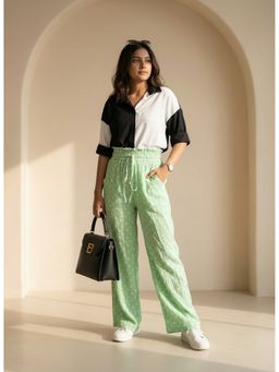Zuri - High-Waist Smocked Flared Women Casual Green Pant