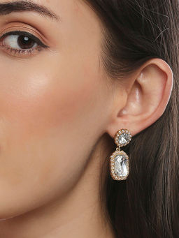 Lilly & Sparkle - Gold Toned Dangler Earrings with Geometric Stone and White Pearl