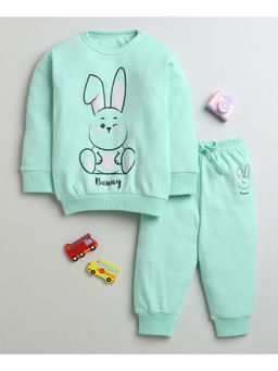 Bumzee - Mint Green Girls Full Sleeves Cotton Sweatshirt and Jogger (Set of 2)
