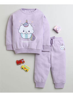 Bumzee - Lavender Girls Full Sleeves Cotton Sweatshirt and Jogger (Set of 2)