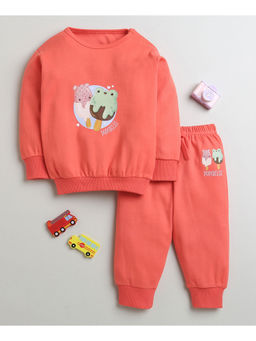 Bumzee - Coral Girls Full Sleeves Cotton Sweatshirt and Jogger (Set of 2)
