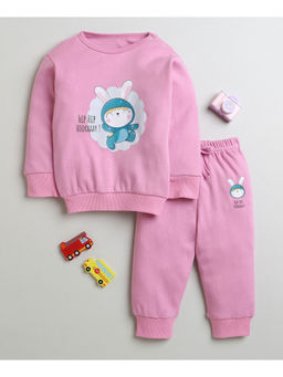 Bumzee - Onion Pink Girls Full Sleeves Cotton Sweatshirt and Jogger (Set of 2)