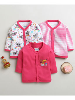 Bumzee - Pink & White Girls Full Sleeves Cotton Jablas (Pack of 3)