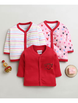 Bumzee - Red & Pink Girls Full Sleeves Cotton Jablas (Pack of 3)