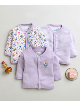 Bumzee - Lavender & White Girls Full Sleeves Cotton Jablas (Pack of 3)