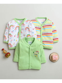 Bumzee - Green & White Girls Full Sleeves Cotton Jablas (Pack of 3)