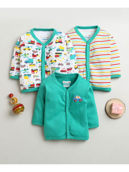 Bumzee - Green & White Boys Full Sleeves Cotton Jablas (Pack of 3)