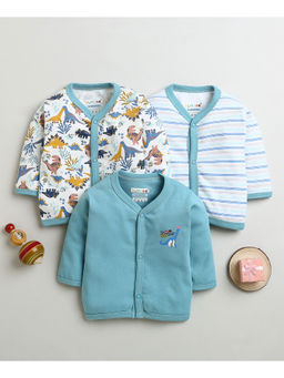 Bumzee - Dusty Blue & White Boys Full Sleeves Cotton Jablas (Pack of 3)