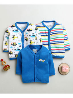 Bumzee - Royal Blue & White Boys Full Sleeves Cotton Jablas (Pack of 3)