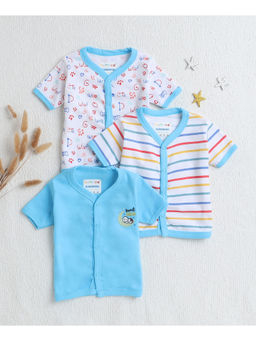 Bumzee - Blue & White Girls Half Sleeves Cotton Jablas (Pack of 3)