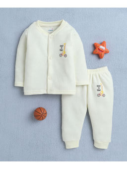 Bumzee - Yellow Boys Full Sleeves Cotton Thermal Jabla with Jogger (Set of 2)