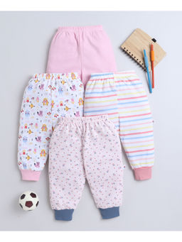Bumzee - Pink & White Full Length Girls Cotton Pyjamas (Pack of 4)