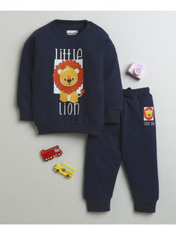 Bumzee - Navy Boys Full Sleeves Cotton Sweatshirt and Jogger (Set of 2)